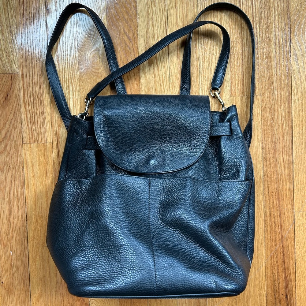 Cuyana Black Pebbled Leather Backpack